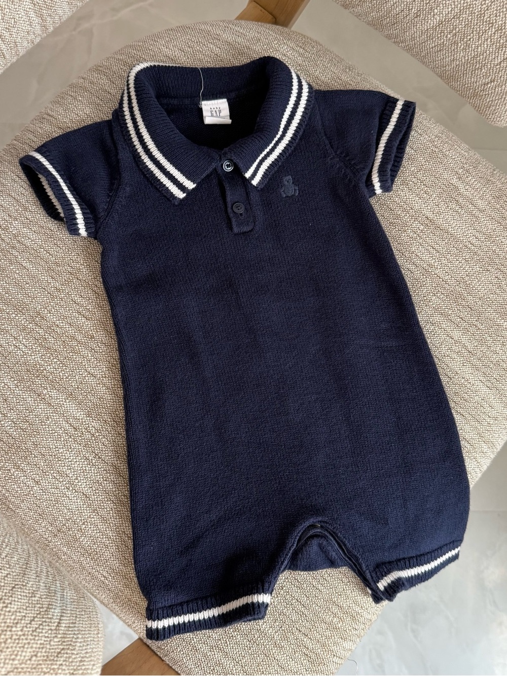 GAP Navy One-Piece Polo Romper with White Trim